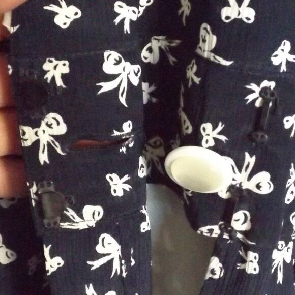 LESLIE FAY Dress, 10, Navy Blue/Bow Print, Sheer layered Collar, Wrap Front - Picture 13 of 14